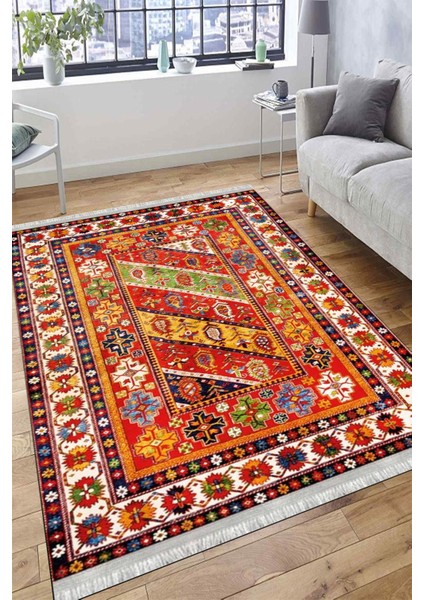 Kırmızı Klasik Halı Yıkanabilir Halı Kaymaz Taban Kilim Dot Tabanlı Oturma Odası Halısı 4058A fırsatları
