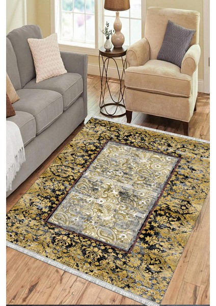 Gold Otantik Halı Kaymaz Taban Kilim Yıkanabilir Yolluk Dot Tabanlı Salon Halısı 4210C
