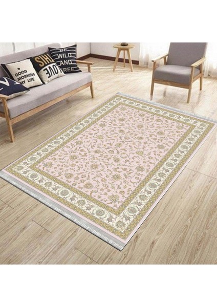 Klasik Bej Çiçekli Yıkanabilir Halı Kaymaz Taban Kilim Dot Tabanlı Oturma Odası Halısı 4010I modelleri