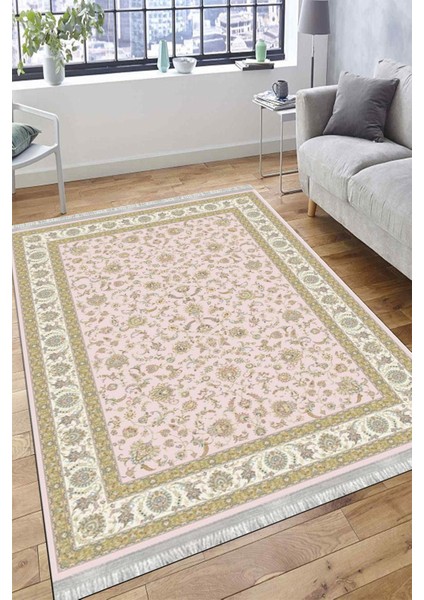 Klasik Bej Çiçekli Yıkanabilir Halı Kaymaz Taban Kilim Dot Tabanlı Oturma Odası Halısı 4010I fırsatları