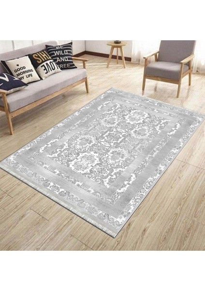 Açık Gri Klasik Desen Kaymaz Taban Kilim Yıkanabilir Yolluk Dot Tabanlı Salon Halısı 4164B modelleri