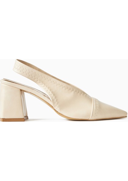 Essie Ekru Sivri Burunlu Elastik Dikiş Detaylı Kalın Topuklu Kadın Ayakkabı fırsatları