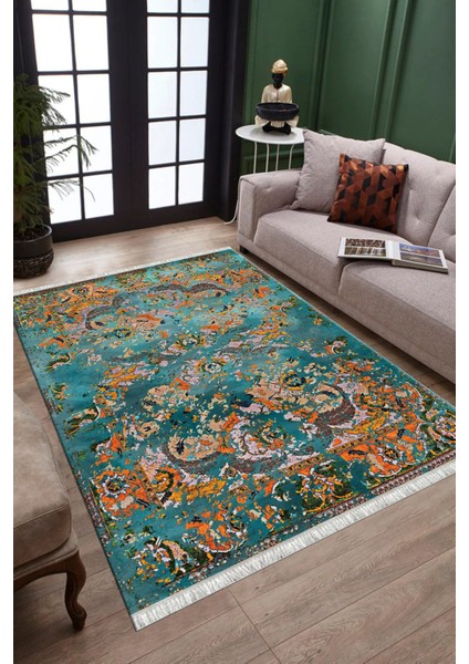 Yeşil Otantik Halı Kaymaz Taban Kilim Yıkanabilir Yolluk Dot Tabanlı Salon Halısı 4208B fiyatları