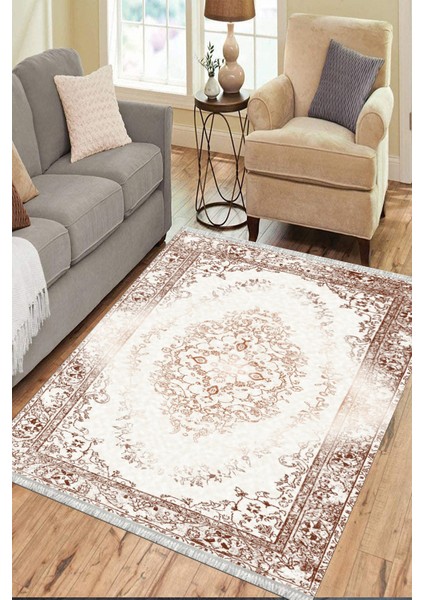 Eskitme Klasik Desen Kaymaz Taban Kilim Yıkanabilir Yolluk Dot Tabanlı Salon Halısı 4180A
