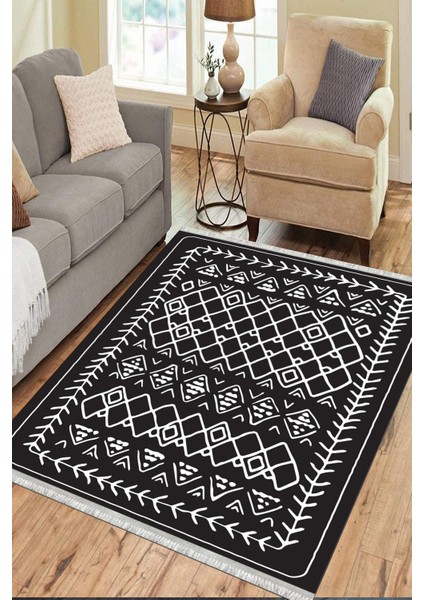 Iskandinav Figürlü Yolluk Kaymaz Taban Kilim Yıkanabilir Yolluk Dot Tabanlı Salon Halısı 4123A