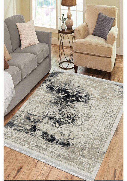 Otantik Motifli Kilim Yıkanabilir Halı Kaymaz Taban Kilim Dot Tabanlı Oturma Odası Halısı 4004B