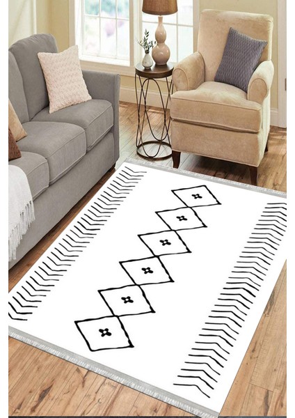 Iskandinav Desenli Halı Kaymaz Taban Kilim Yıkanabilir Yolluk Dot Tabanlı Salon Halısı 4104A