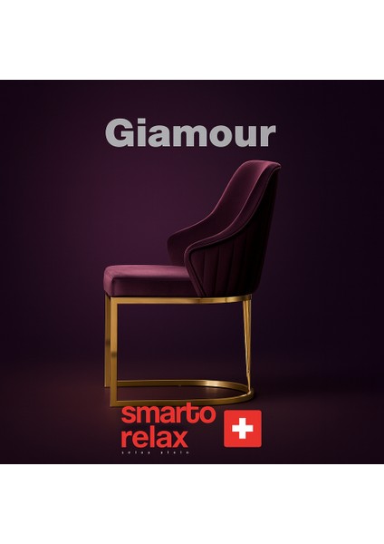 Glamour 2’li Sandalye Seti — Metal Ayaklı, Mor Kumaş modelleri
