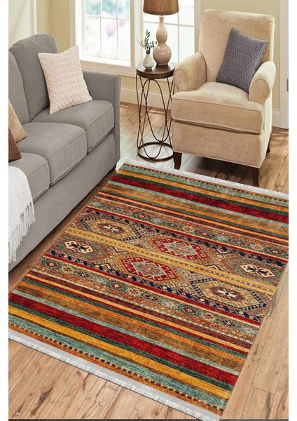 Vintage Otantik Yolluk Yıkanabilir Halı Kaymaz Taban Kilim Dot Tabanlı Oturma Odası Halısı 4025A