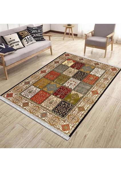 Motifli Kilim Yıkanabilir Halı Kaymaz Taban Kilim Dot Tabanlı Oturma Odası Halısı 4005F modelleri