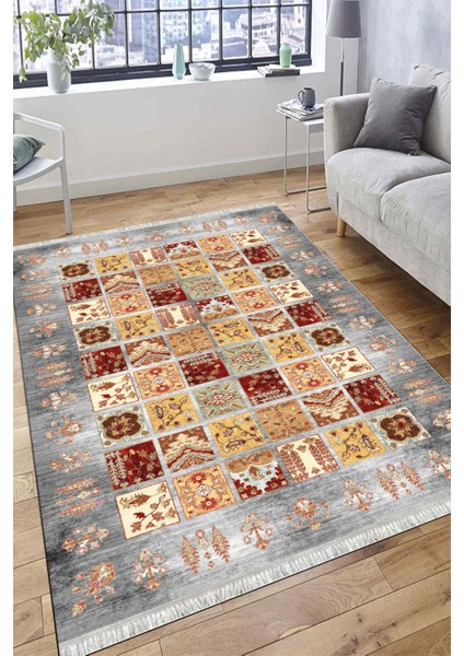 Gri Otantik Halı Yıkanabilir Halı Kaymaz Taban Kilim Dot Tabanlı Oturma Odası Halısı 4026B fırsatları