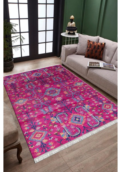 Pembe Çiçekli Desen Yıkanabilir Halı Kaymaz Taban Kilim Dot Tabanlı Oturma Odası Halısı 4064B fiyatları