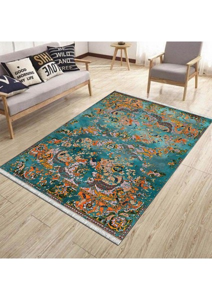 Yeşil Otantik Halı Kaymaz Taban Kilim Yıkanabilir Yolluk Dot Tabanlı Salon Halısı 4208B modelleri