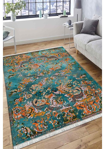 Yeşil Otantik Halı Kaymaz Taban Kilim Yıkanabilir Yolluk Dot Tabanlı Salon Halısı 4208B fırsatları