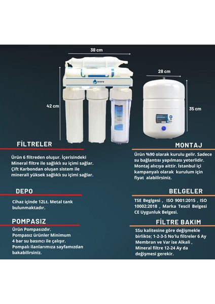 13 Aşamalı Açık Kasa 12 Litre Pompasız Su Arıtma Cihazı Mineralli Su Özellikli fiyatları