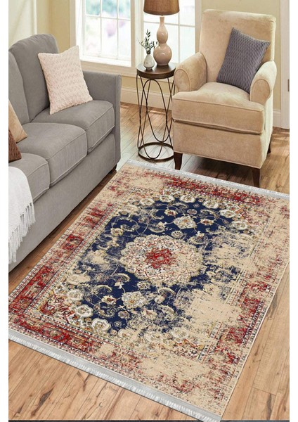 Eskitme Otantik Halı Yıkanabilir Halı Kaymaz Taban Kilim Dot Tabanlı Oturma Odası Halısı 4037A