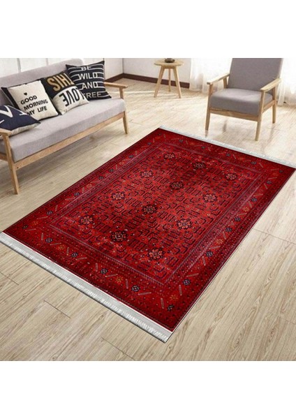 Kırmızı Vintage Desen Kaymaz Taban Kilim Yıkanabilir Yolluk Dot Tabanlı Oturma Odası Halısı 4066A modelleri
