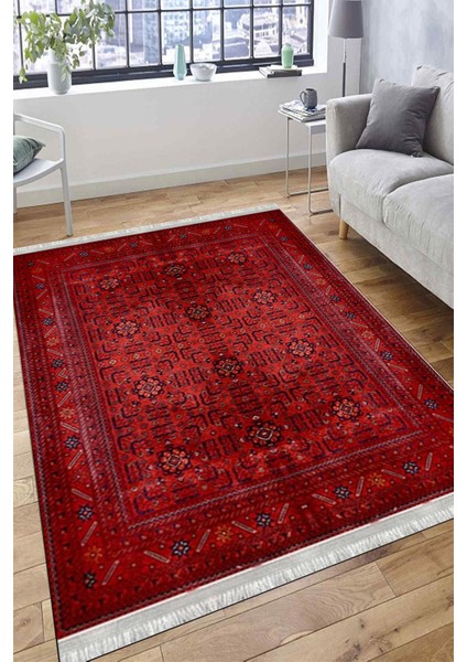 Kırmızı Vintage Desen Kaymaz Taban Kilim Yıkanabilir Yolluk Dot Tabanlı Oturma Odası Halısı 4066A fırsatları