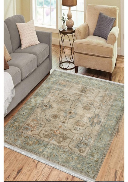 Vintage Çiçekli Desen Kaymaz Taban Kilim Yıkanabilir Yolluk Dot Tabanlı Salon Halısı 4166A
