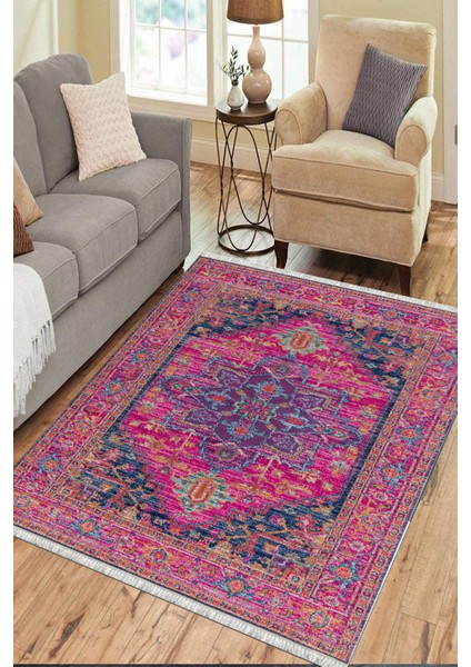Otantik Vintage Desen Kaymaz Taban Kilim Yıkanabilir Yolluk Dot Tabanlı Salon Halısı 4191A