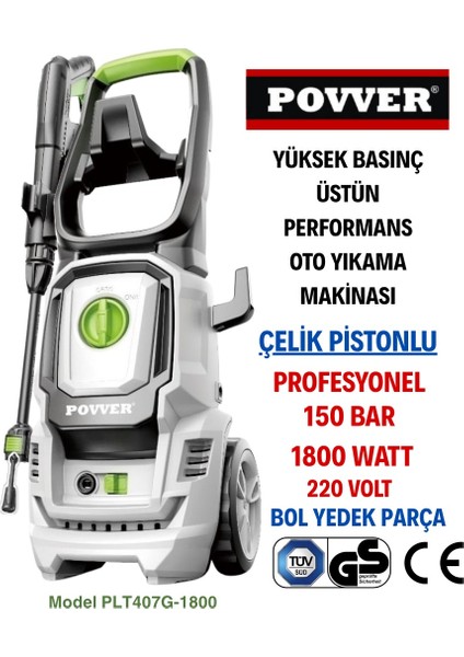 PROFESYONEL İNDÜKSİYON MOTORLU Yüksek Basınçlı Yıkama Makinası (1800 W - 150 Bar) KÖPÜK ATMA APARATI HEDİYE