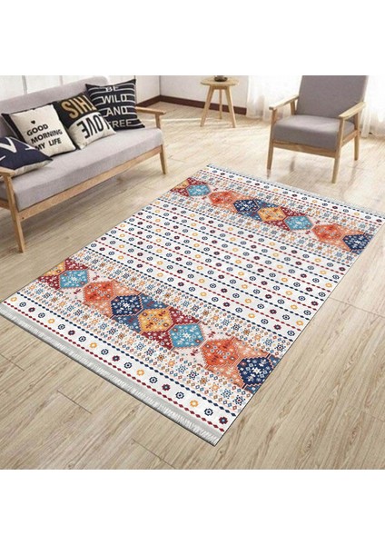 Beyaz Otantik Desenli Halı Kaymaz Taban Kilim Yıkanabilir Yolluk Dot Tabanlı Salon Halısı 4151A modelleri