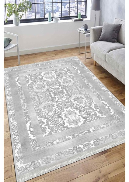 Açık Gri Klasik Desen Kaymaz Taban Kilim Yıkanabilir Yolluk Dot Tabanlı Salon Halısı 4164B fırsatları