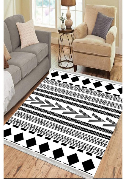 Geometrik Figürlü Halı Kaymaz Taban Kilim Yıkanabilir Yolluk Dot Tabanlı Salon Halısı 4120B