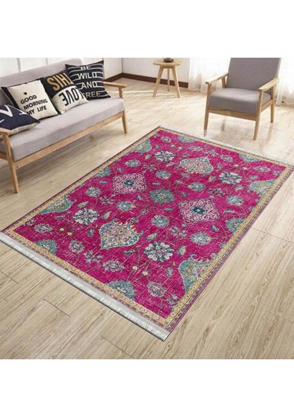 Pembe Vintage Yolluk Kaymaz Taban Kilim Yıkanabilir Yolluk Dot Tabanlı Salon Halısı 4135A modelleri