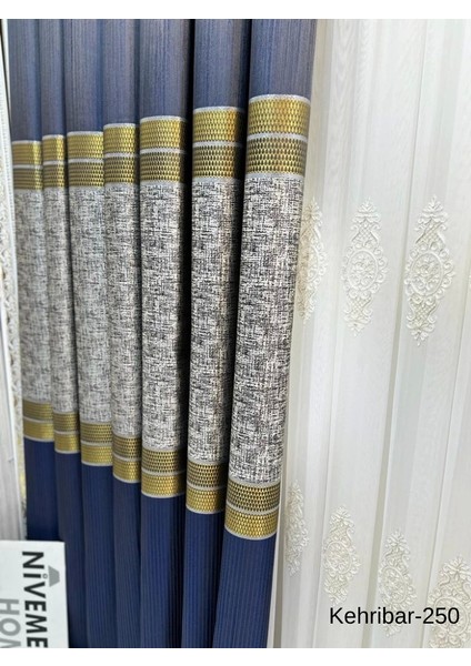 Nivemeshome Kehribar FT614162 Lacivert V-250 1/3 Sık Pileli Fon Perde Apm fiyatları