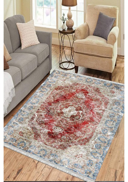 Eskitme Çiçekli Desen Kaymaz Taban Kilim Yıkanabilir Yolluk Dot Tabanlı Salon Halısı 4167A