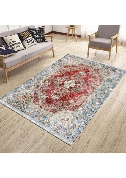 Eskitme Çiçekli Desen Kaymaz Taban Kilim Yıkanabilir Yolluk Dot Tabanlı Salon Halısı 4167A modelleri