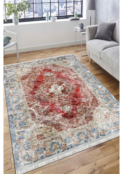 Eskitme Çiçekli Desen Kaymaz Taban Kilim Yıkanabilir Yolluk Dot Tabanlı Salon Halısı 4167A fırsatları