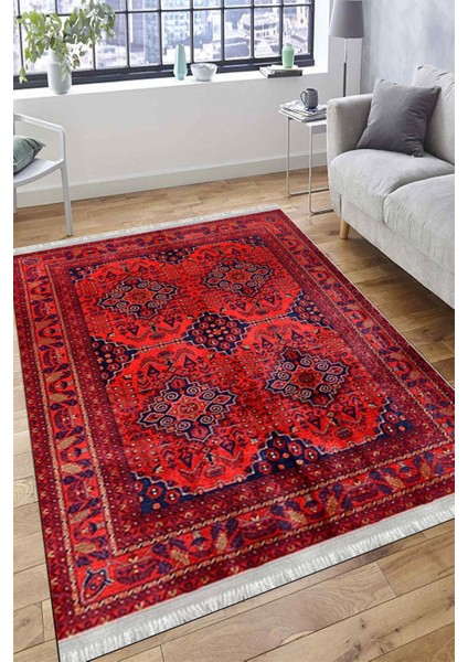 Kırmızı Vintage Desen Kaymaz Taban Kilim Yıkanabilir Yolluk Dot Tabanlı Oturma Odası Halısı 4067A fırsatları