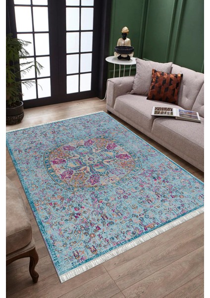 Mavi Klasik Desen Kaymaz Taban Kilim Yıkanabilir Yolluk Dot Tabanlı Salon Halısı 4193A fiyatları