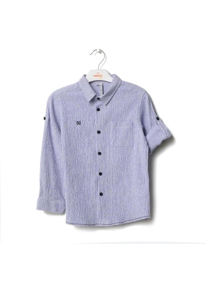 Çizgili Armalı Krinkel Kumaş Uzun Kol Gömlek - Nanıca Kıds - NNC123119 - Lacivert - 2 Yaş - NNC123119-LACIVERT-2 Yaş Lacivert