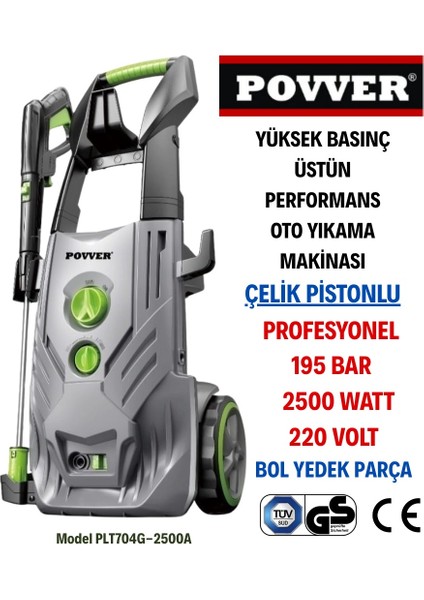 PROFESYONEL İNDÜKSİYON MOTORLU Yüksek Basınçlı Yıkama Makinası (2500 W-195 Bar)