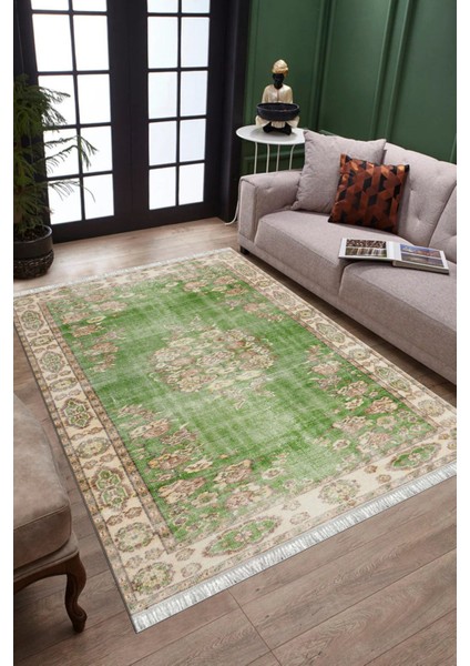 Yeşil Çiçekli Desen Kaymaz Taban Kilim Yıkanabilir Yolluk Dot Tabanlı Salon Halısı 4186A fiyatları