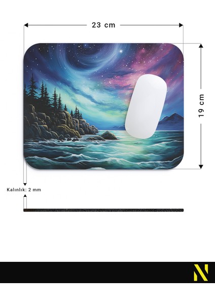 Kuzey Işıkları Manzaralı Ergonomik Mouse Pad - 23 cm x 19 cm - Kaydırmaz Taban Ev ve Ofis Kullanımı Için Ideal Fare Altlığı Mousepad