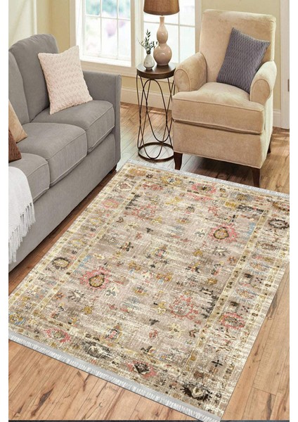 Eskitme Çiçek Desenli Halı Kaymaz Taban Kilim Yıkanabilir Yolluk Dot Tabanlı Salon Halısı 4160A