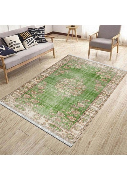 Yeşil Çiçekli Desen Kaymaz Taban Kilim Yıkanabilir Yolluk Dot Tabanlı Salon Halısı 4186A modelleri