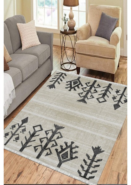 Vintage Otantik Halı Kaymaz Taban Kilim Yıkanabilir Yolluk Dot Tabanlı Salon Halısı 4212C