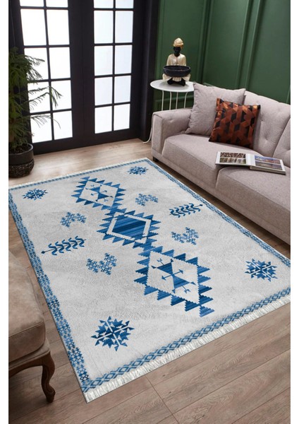Gri Mavi Otantik Halı Kaymaz Taban Kilim Yıkanabilir Yolluk Dot Tabanlı Salon Halısı 4209B fiyatları