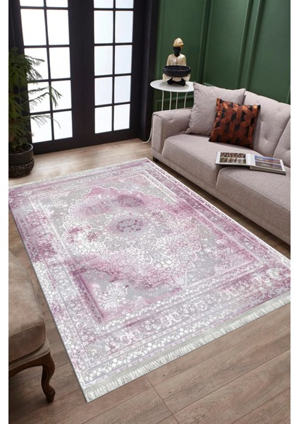 Lila Çiçekli Desen Kaymaz Taban Kilim Yıkanabilir Yolluk Dot Tabanlı Salon Halısı 4169A fiyatları