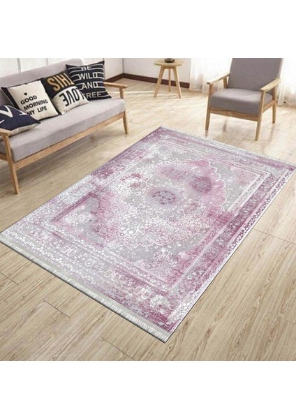 Lila Çiçekli Desen Kaymaz Taban Kilim Yıkanabilir Yolluk Dot Tabanlı Salon Halısı 4169A modelleri