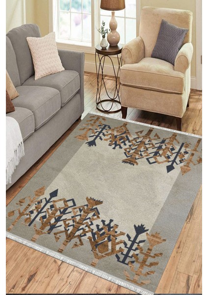 Vintage Otantik Halı Kaymaz Taban Kilim Yıkanabilir Yolluk Dot Tabanlı Salon Halısı 4212B