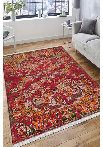 Mürdüm Renkli Otantik Halı Kaymaz Taban Kilim Yıkanabilir Yolluk Dot Tabanlı Salon Halısı 4208A fırsatları