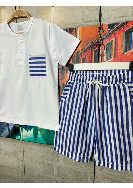 Erkek Çocuk Çizgili Rahat Kesim T-Shirt - Şort Takım modelleri