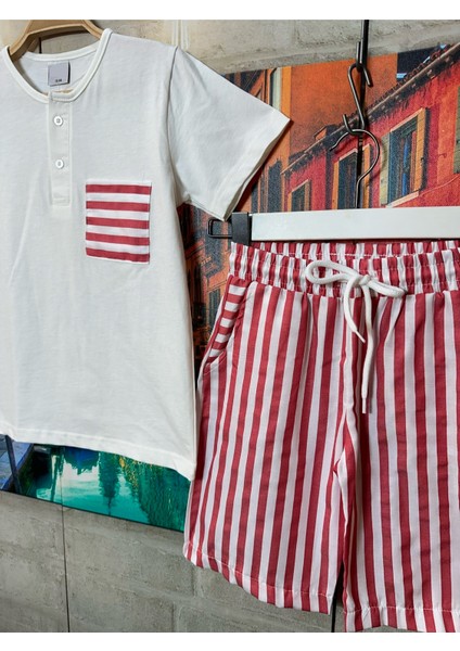 Erkek Çocuk Çizgili Rahat Kesim T-Shirt - Şort Takım modelleri