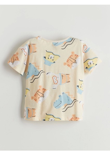 Lcw Baby Bej Baskılı Erkek Bebek Tişört ve Şort 2'li modelleri